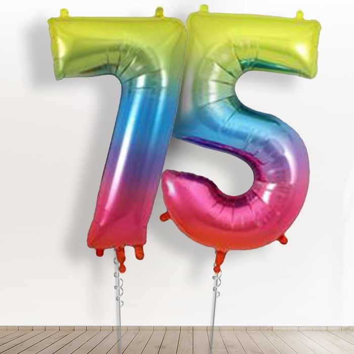 75th Birthday Balloons in a Box - Rainbow Numbers