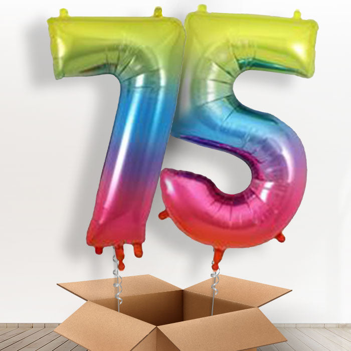 75th Birthday Balloons in a Box - Rainbow Numbers