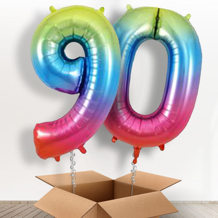 Rainbow 90 Birthday Balloons in a Box