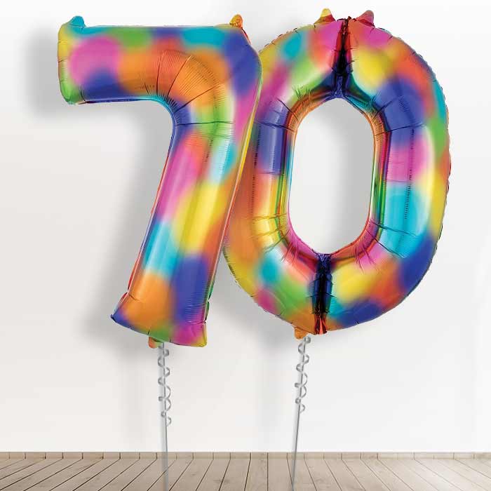 70 Birthday Balloons Delivered in a Box - Rainbow