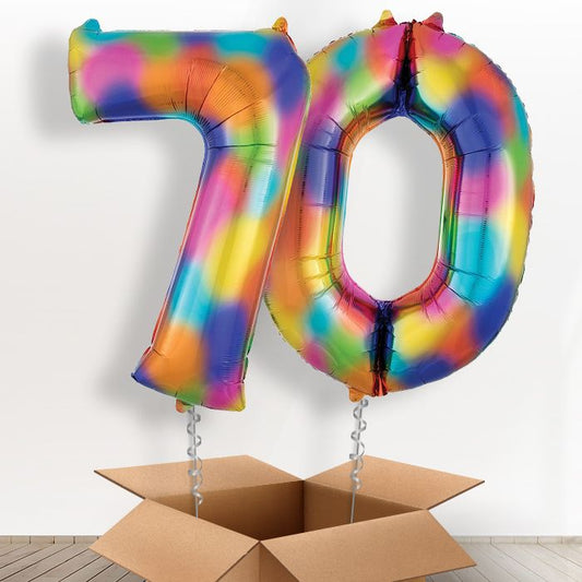 70 Birthday Balloons Delivered in a Box - Rainbow