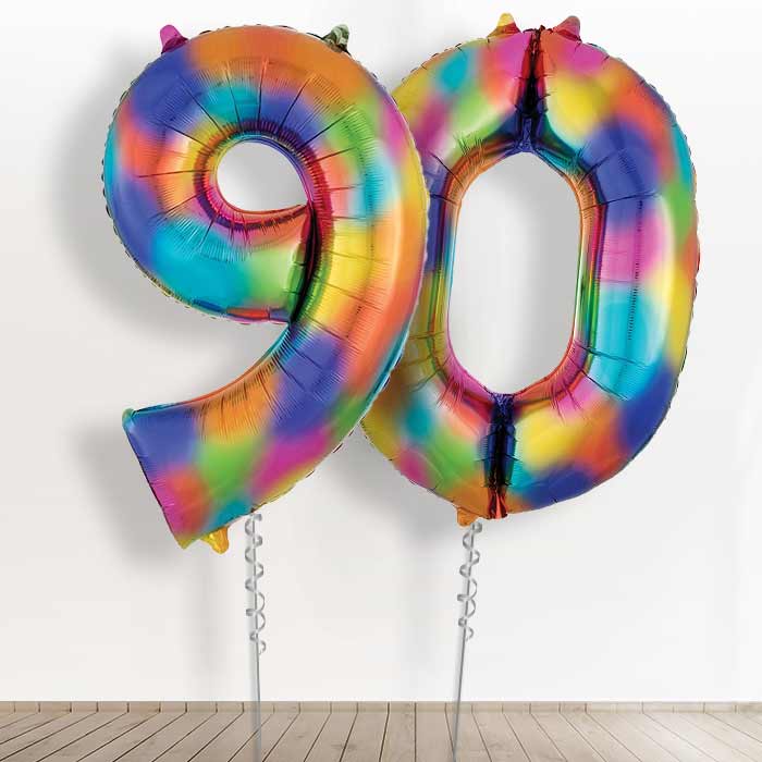 90 Birthday Balloons in a Box - Rainbow