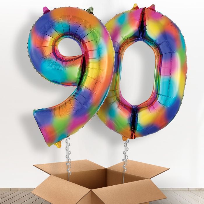 90 Birthday Balloons in a Box - Rainbow