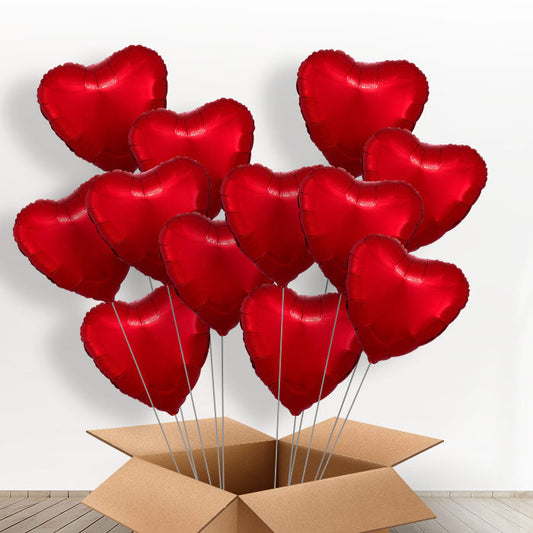 12 Red Love Heart Balloons Delivered Inflated - 12 Balloons | Small Indoor Plants