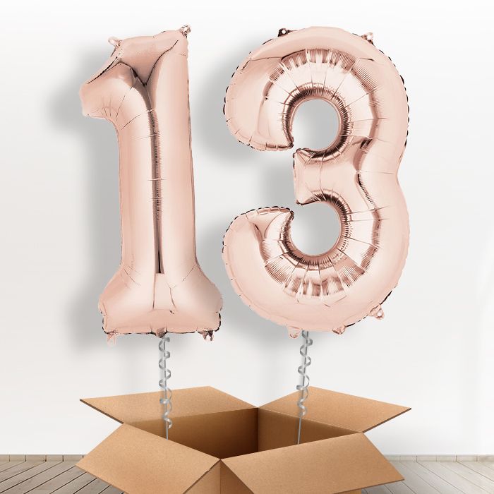 Rose Gold Giant Numbers 13th Birthday Balloon in a Box Gift