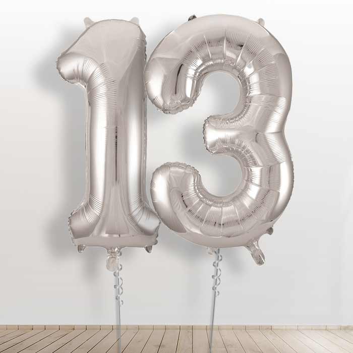 Silver 13th Birthday Balloon Numbers in a Box