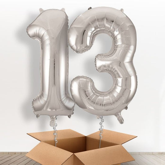 Silver 13th Birthday Balloon Numbers in a Box