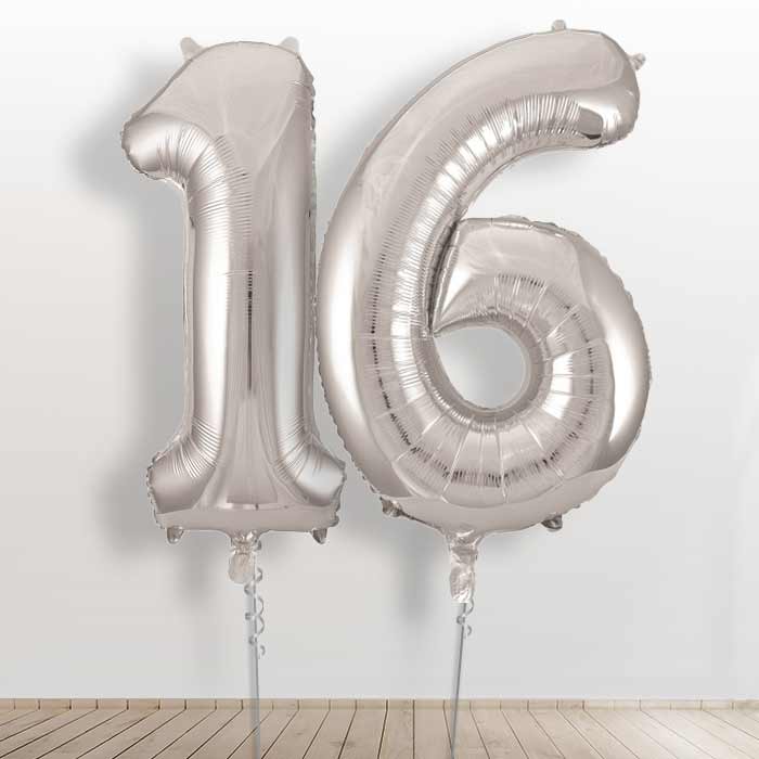 Silver 16th Birthday Balloon Numbers in a Box