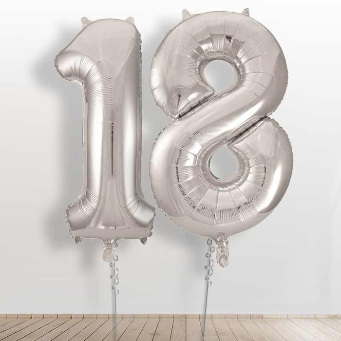 Silver 18th Birthday Balloon Numbers in a Box