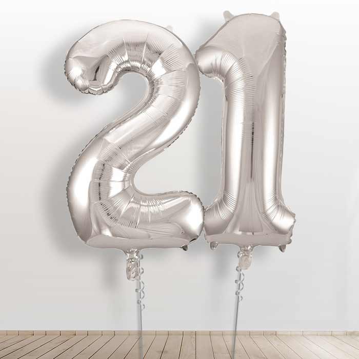 Silver Giant Numbers 21st Birthday Balloon in a Box Gift