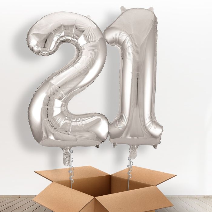 Silver Giant Numbers 21st Birthday Balloon in a Box Gift