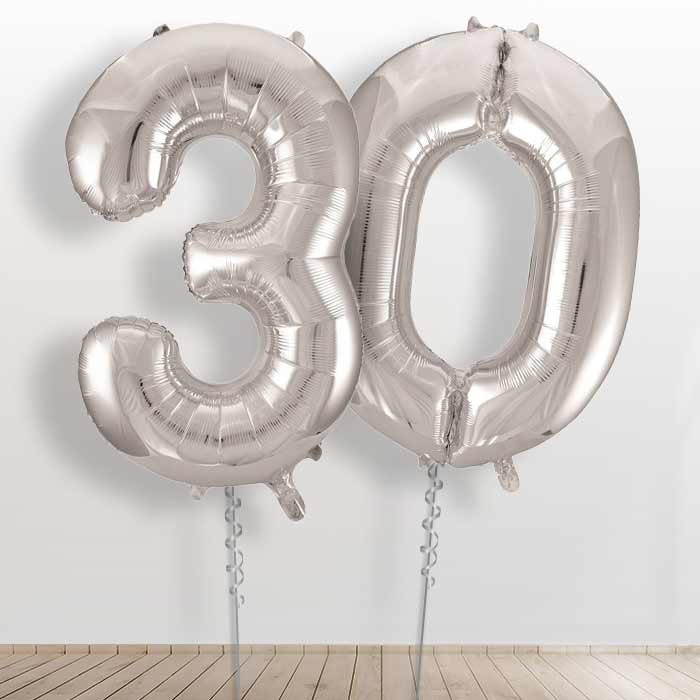 Silver Giant Numbers 30th Birthday Balloon in a Box Gift