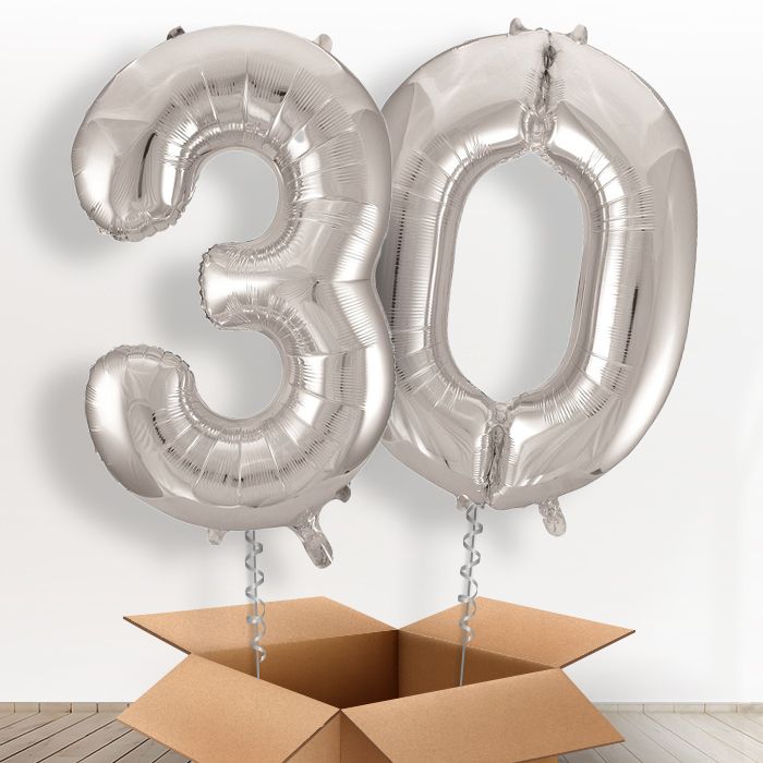 Silver Giant Numbers 30th Birthday Balloon in a Box Gift