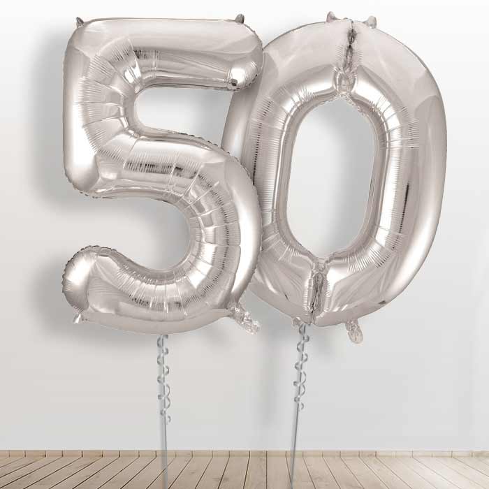 Silver Giant Numbers 50th Birthday Balloon in a Box Gift