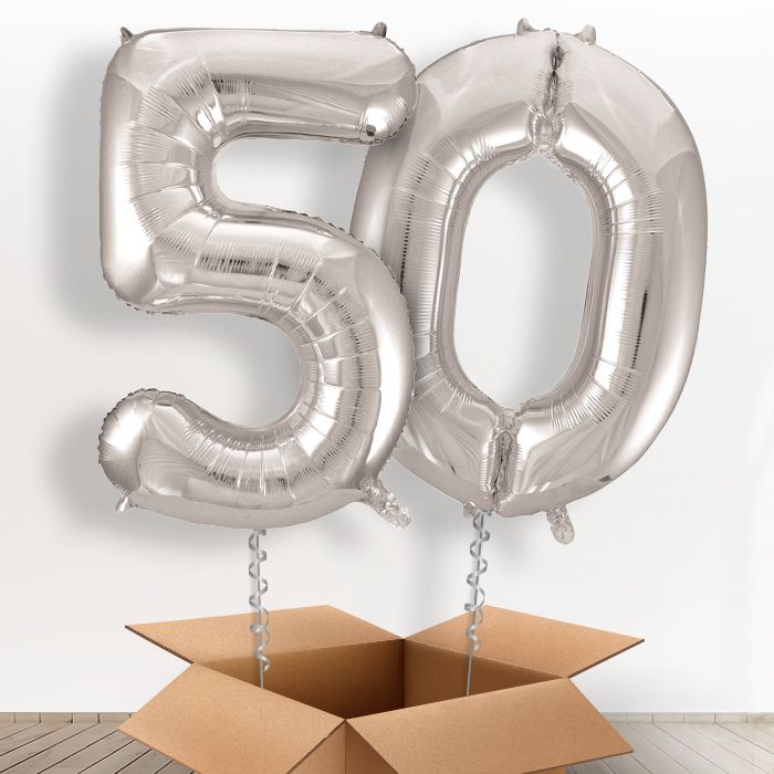 Silver Giant Numbers 50th Birthday Balloon in a Box Gift