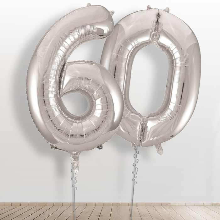 Silver Giant Numbers 60th Birthday Balloon in a Box Gift