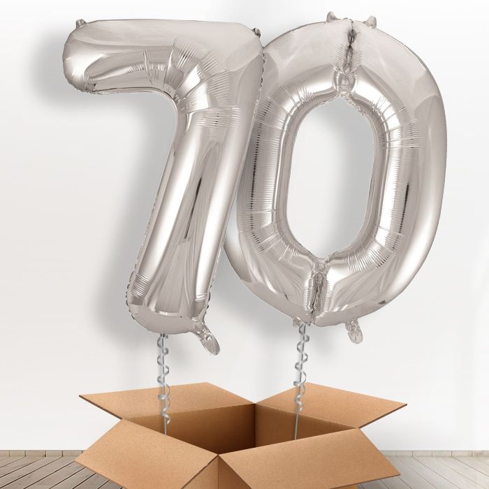 Silver Giant Numbers 70th Birthday Balloon in a Box Gift