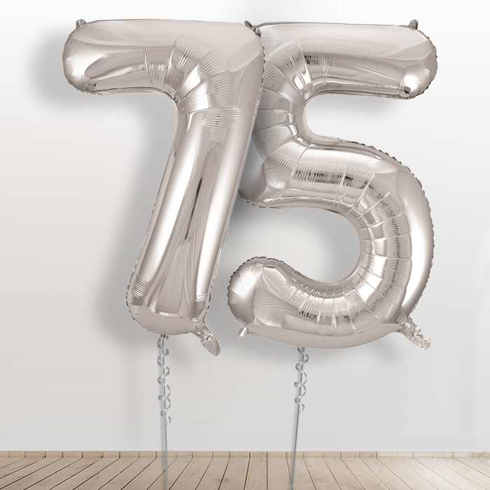 Age 75 Balloons in a Box - Silver Number