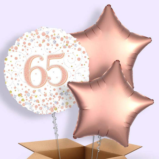 Rose Gold and White 65th Birthday  Balloon in a Box