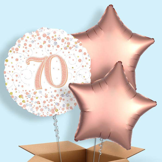 Rose Gold and White 70th Birthday  Balloon in a Box
