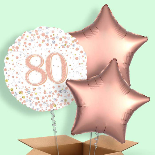 Rose Gold and White 80th Birthday  Balloon in a Box