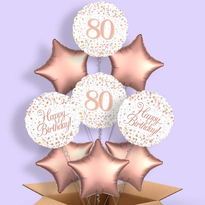 Rose Gold and White 80th Birthday  Balloon in a Box - 9 Balloon | Small Indoor Plants
