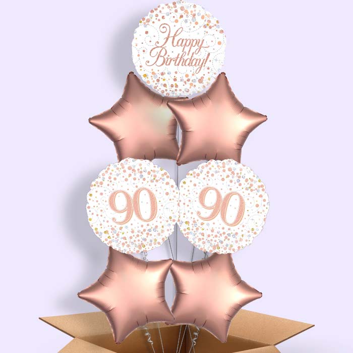 Rose Gold and White 90th Birthday  Balloon in a Box - 7 Balloon | Small Indoor Plants