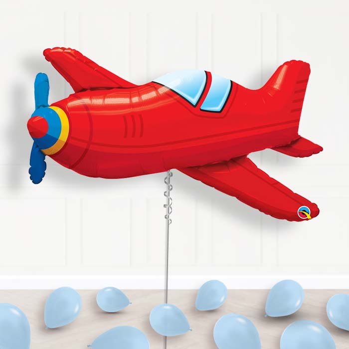 Jet Airplane Birthday Balloon Display in a Box - Supershape Balloon | Small Indoor Plants