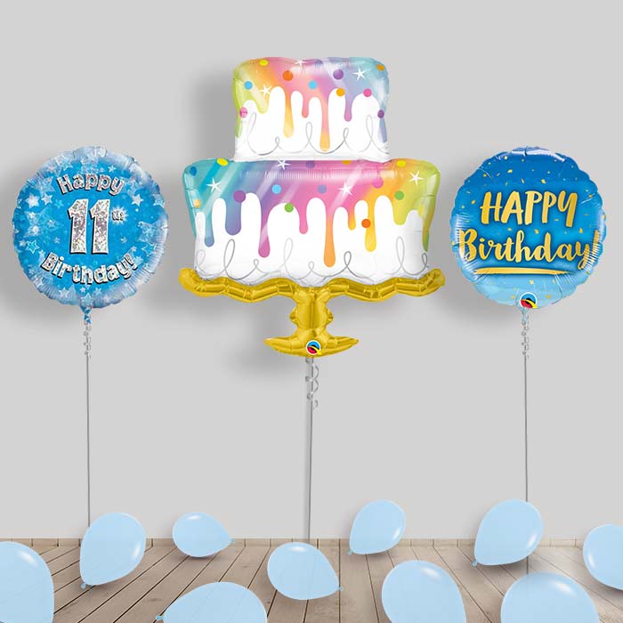 Blue Birthday Package Inflated Helium Balloons Delivered (Choose Age) - 11th Birthday | Small Indoor Plants
