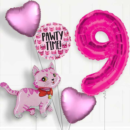 Cat Party Hat Helium Balloon Package 9th Birthday - Number 9 | Small Indoor Plants