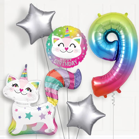Caticorn Helium Balloon Package 9th Birthday - Number 9 | Small Indoor Plants