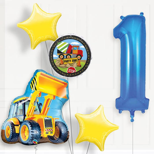 Construction Digger Helium Balloon Package 1st Birthday - Number 1 | Small Indoor Plants