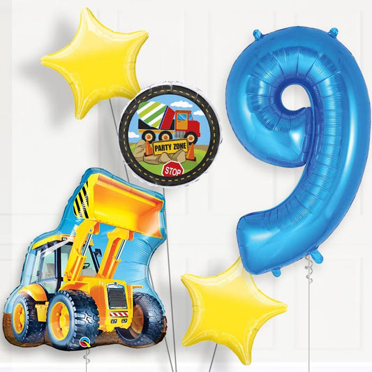 Construction Digger Helium Balloon Package 9th Birthday - Number 9 | Small Indoor Plants