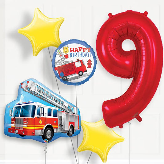 Fire Engine Helium Balloon Package 9th Birthday - Number 9 | Small Indoor Plants