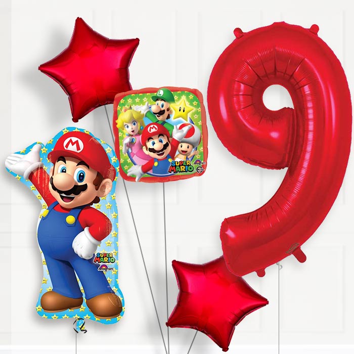Mario Helium Balloon Package 9th Birthday - Number 9 | Small Indoor Plants