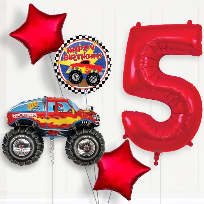 Monster Truck Helium Balloon Package 5th Birthday - Number 5 | Small Indoor Plants
