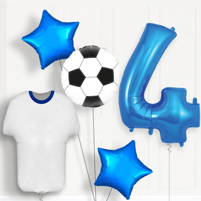 Blue and White Football Shirt 4th Birthday Balloon Package - Number 4 | Small Indoor Plants
