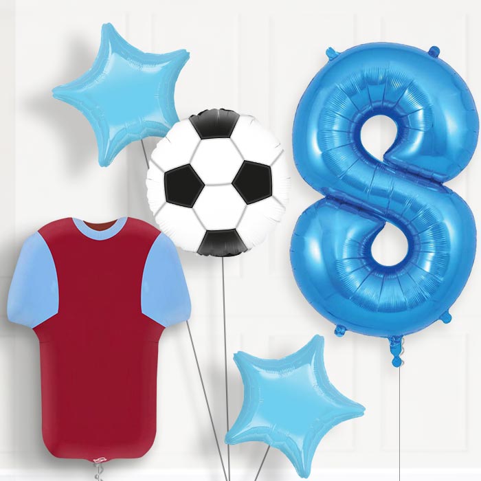 Claret and Blue Football Shirt 8th Birthday Balloon Package - Number 8 | Small Indoor Plants