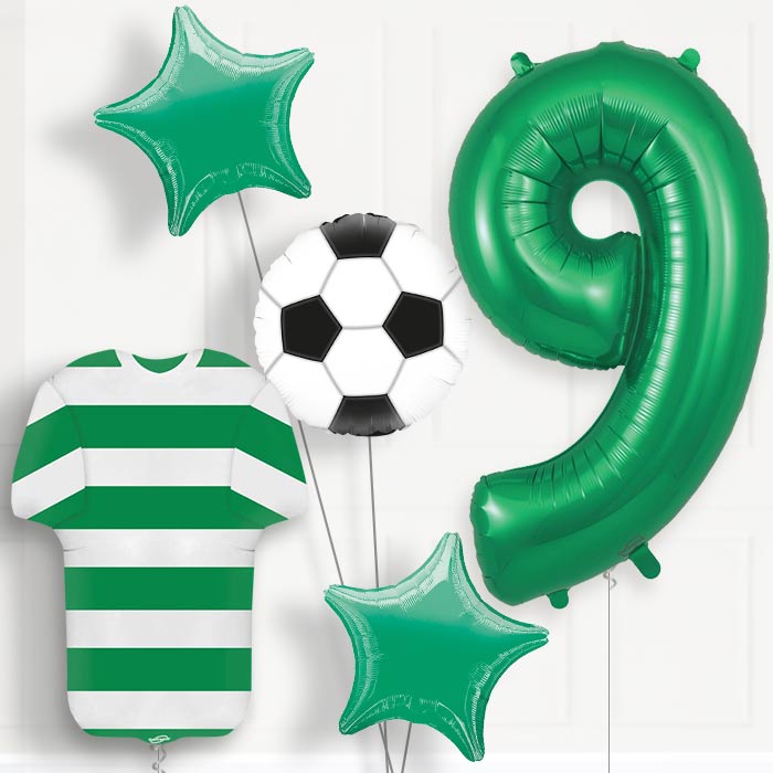 Green and White Hoop Football Shirt 9th Birthday Balloon Package - Number 9 | Small Indoor Plants