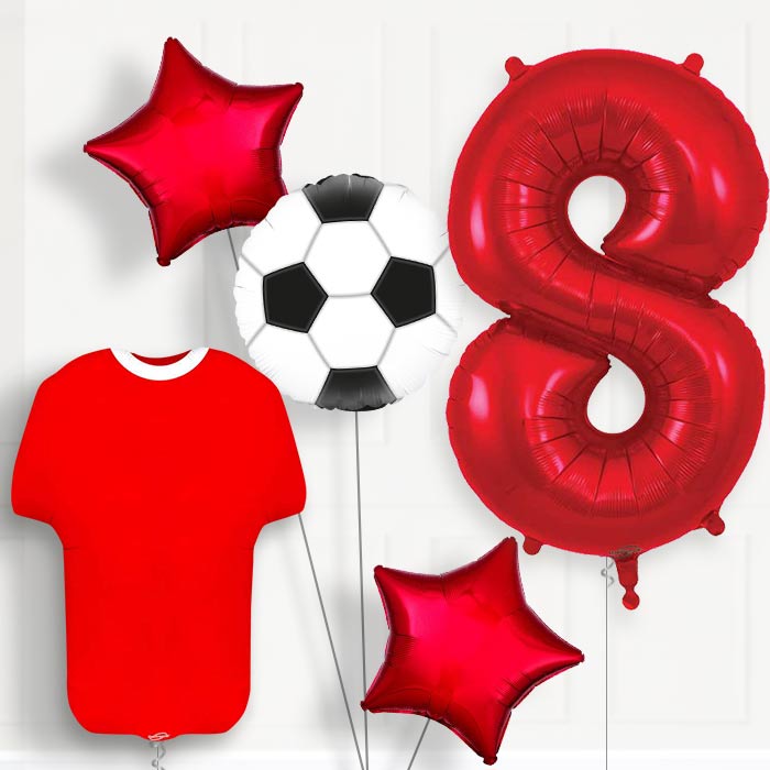 Red Football Shirt 8th Birthday Balloon Package - Number 8 | Small Indoor Plants