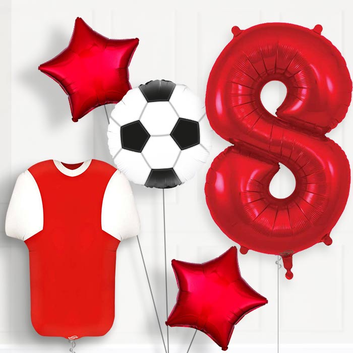 Red and White Football Shirt 8th Birthday Balloon Package - Number 8 | Small Indoor Plants