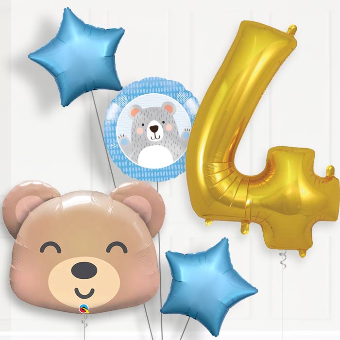Teddy Bear Helium Balloon Package 4th Birthday