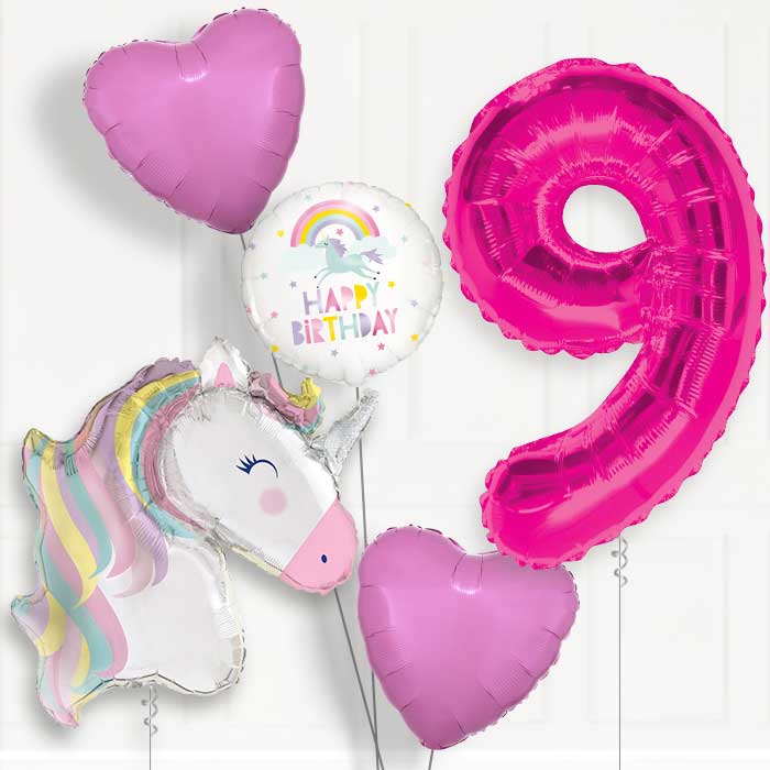 Pastel Unicorn Helium Balloon Package 9th Birthday