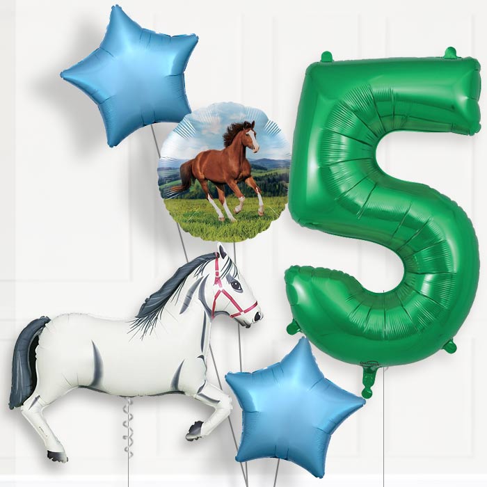 White Horse Helium Balloon Package 5th Birthday