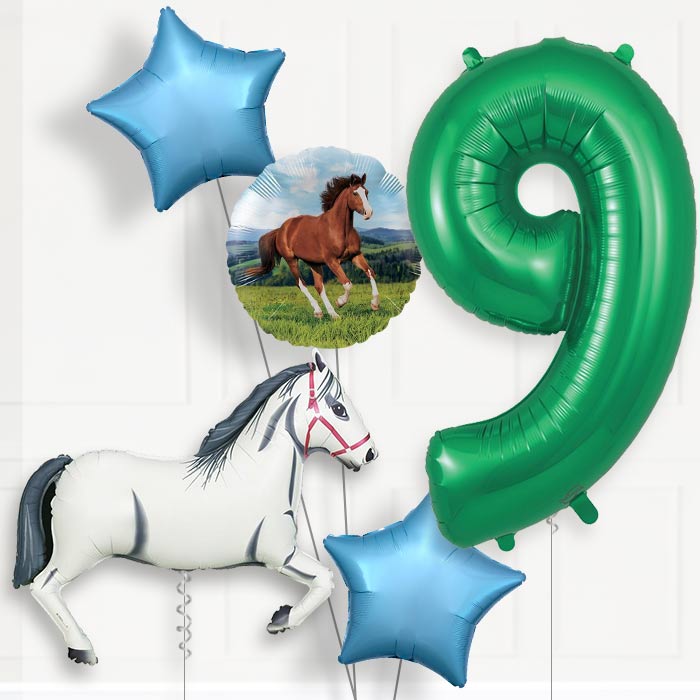 White Horse Helium Balloon Package 9th Birthday