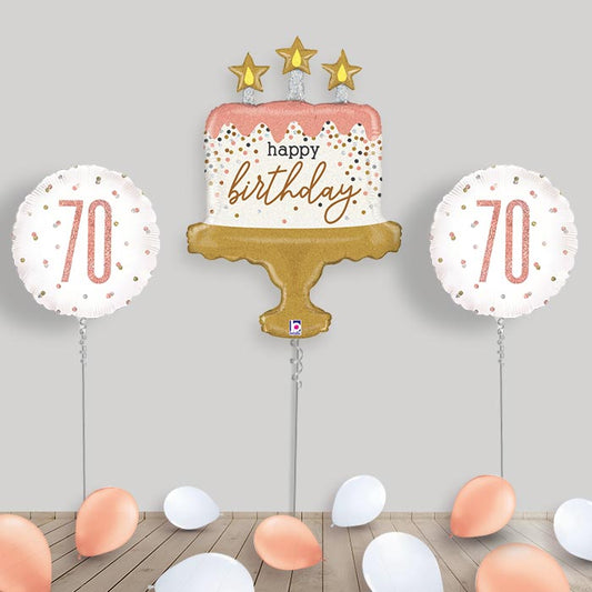 Rose Gold 70th Balloon Display - Rose Gold 70th Balloon Package | Small Indoor Plants