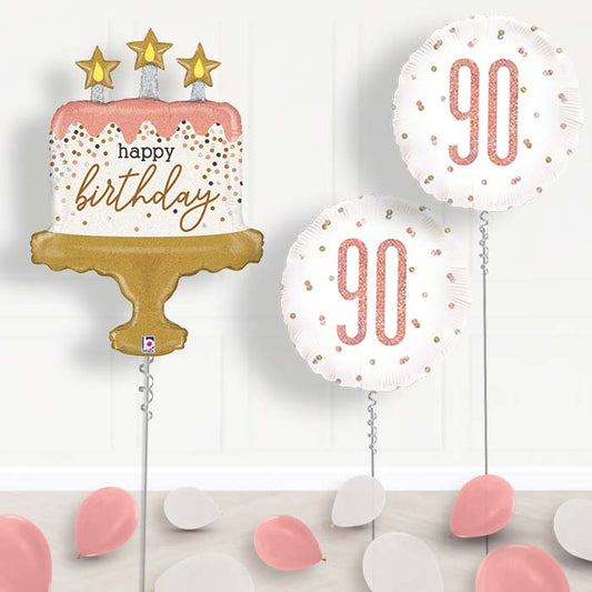 Rose Gold 90th Balloon Display - Rose Gold 90th Balloon Package | Small Indoor Plants