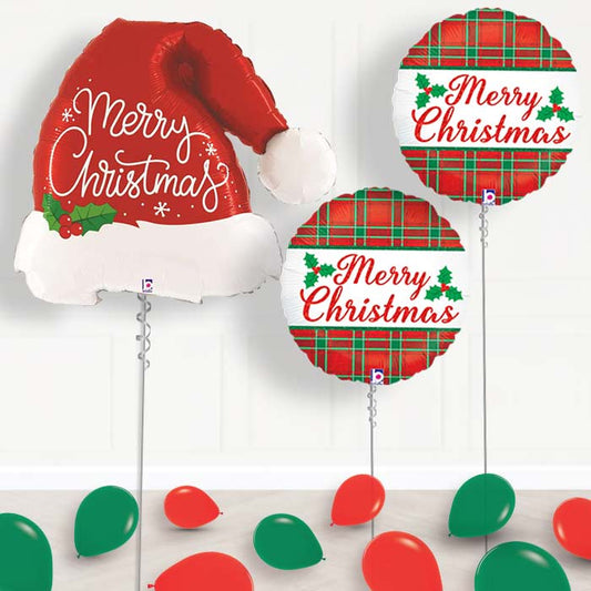 Traditional Santa Hat Merry Christmas Helium Balloon Package