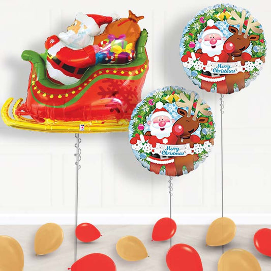 Santa Sleigh & Reindeer Merry Christmas Balloon Display Delivered