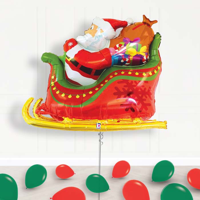 Traditional Santa Sleigh Merry Christmas Helium Balloon Package